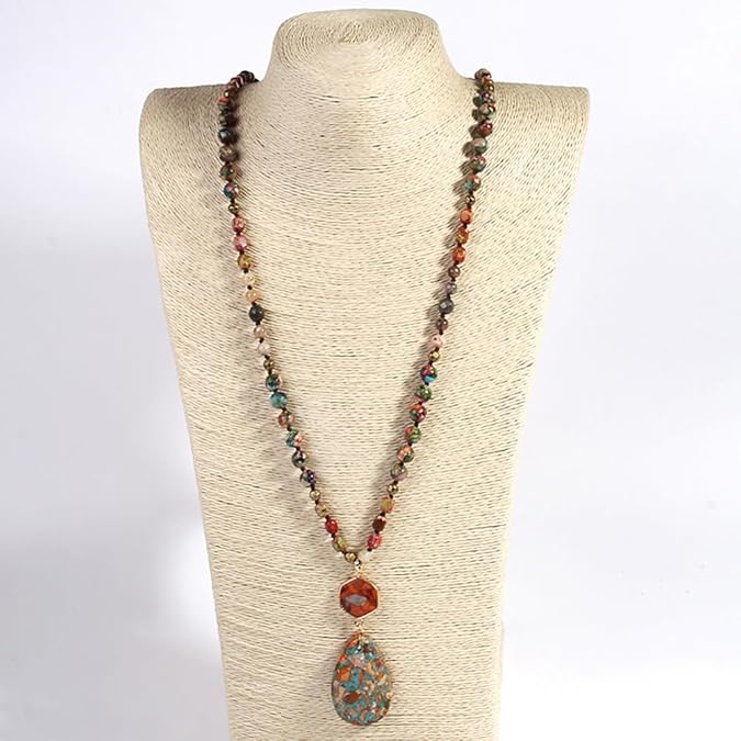 Handmade Boho Beaded Necklace for Women & Men – Adjustable Inch Natural Stone Chakra Pendant, Spiritual Healing Jewelry Gift for Birthdays, Christmas & Holidays