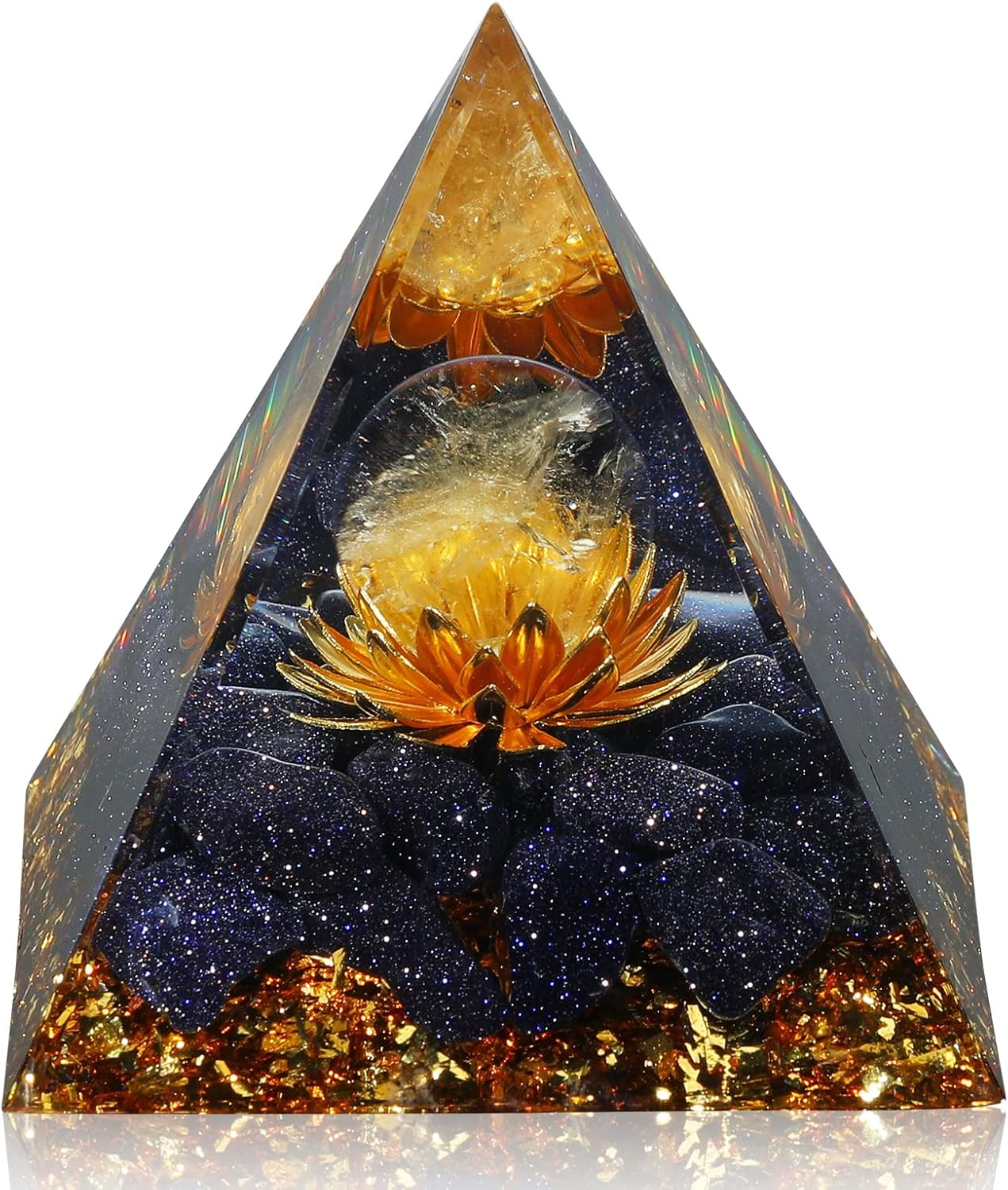 Orgone Energy Pyramid for Wealth & Success - Tiger's Eye & White Crystal Healing Stone for Prosperity, Abundance & Positive Vibes | Feng Shui Money Attractor Gift