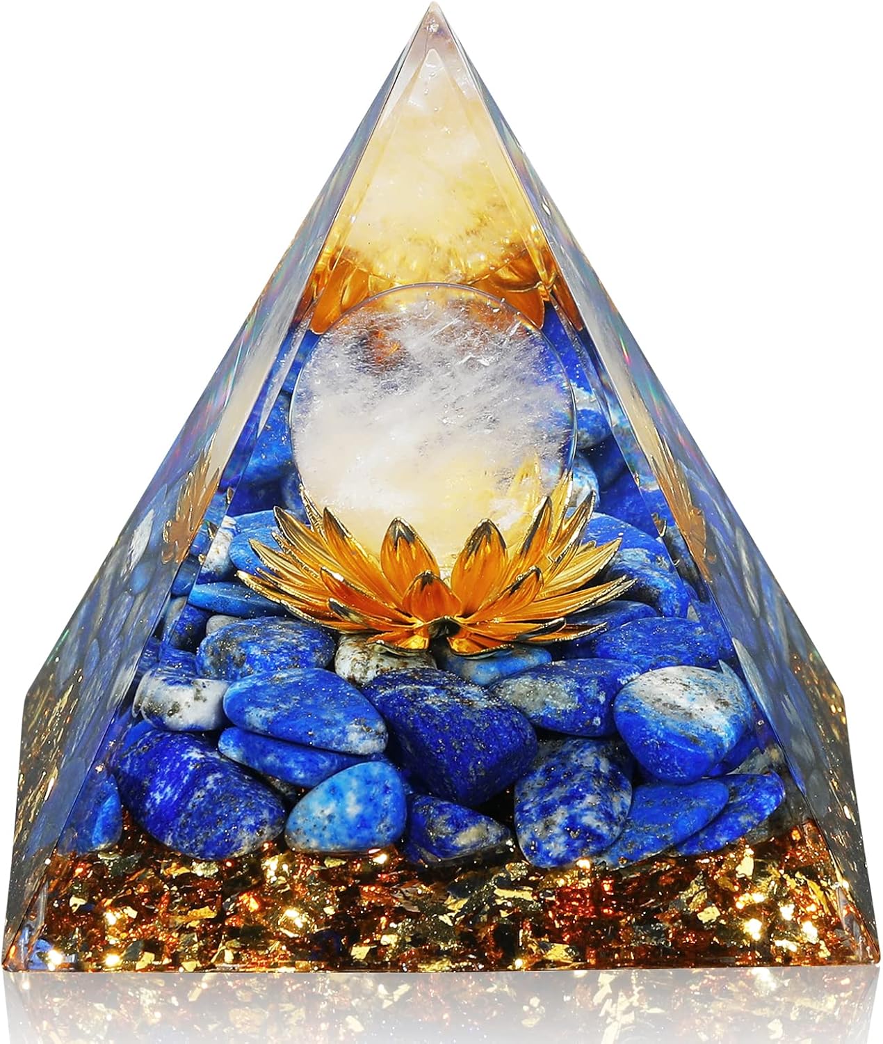 Orgone Energy Pyramid for Wealth & Success - Tiger's Eye & White Crystal Healing Stone for Prosperity, Abundance & Positive Vibes | Feng Shui Money Attractor Gift