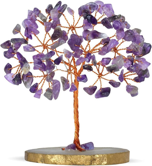 Handmade Amethyst Crystal Tree on Natural Geode Agate Base - Healing Gemstone Decor for Meditation, Reiki & Spiritual Gifts - Tree of Life Energy Art for Home & Office