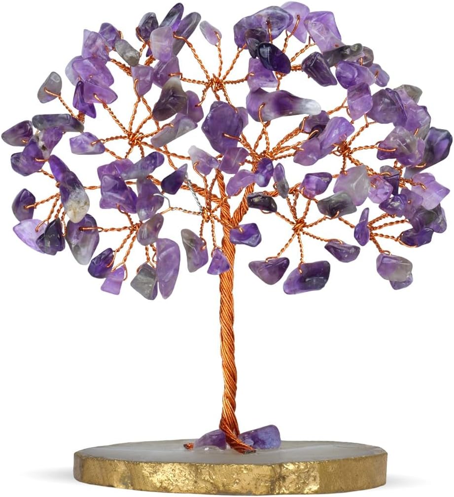 Handmade Amethyst Crystal Tree on Natural Geode Agate Base - Healing Gemstone Decor for Meditation, Reiki & Spiritual Gifts - Tree of Life Energy Art for Home & Office