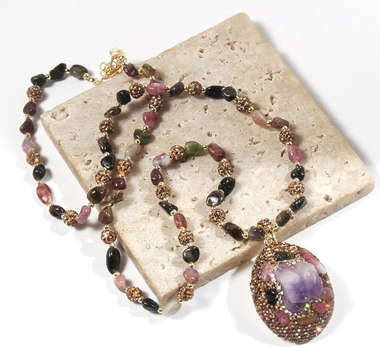 Handmade Boho Beaded Necklace for Women & Men – Adjustable Inch Natural Stone Chakra Pendant, Spiritual Healing Jewelry Gift for Birthdays, Christmas & Holidays