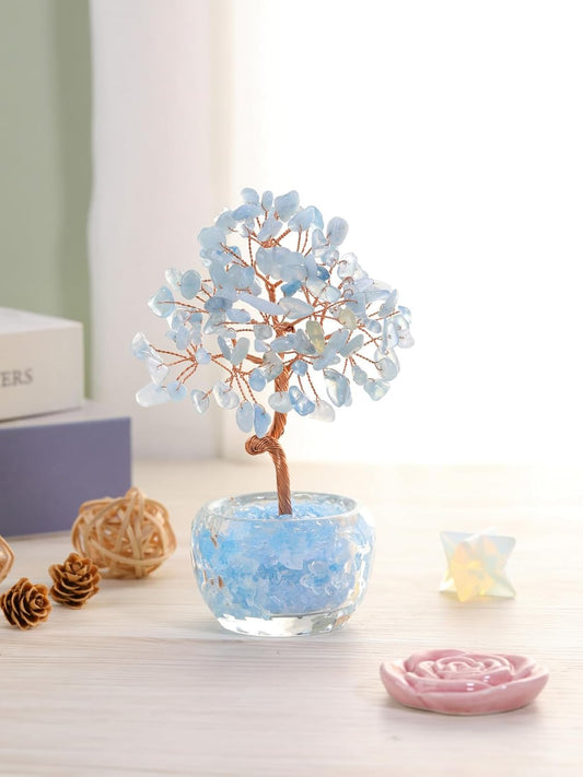 Handmade Rose Quartz Crystal Tree with Glass Base - Natural Gemstone Bonsai for Home & Office Decor, Healing Energy, Good Luck Gift