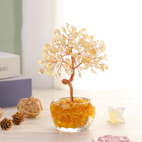 Handmade Rose Quartz Crystal Tree with Glass Base - Natural Gemstone Bonsai for Home & Office Decor, Healing Energy, Good Luck Gift