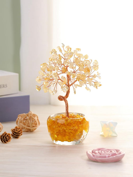 Handmade Rose Quartz Crystal Tree with Glass Base - Natural Gemstone Bonsai for Home & Office Decor, Healing Energy, Good Luck Gift