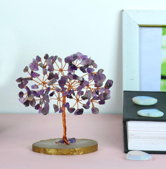 Handmade Amethyst Crystal Tree on Natural Geode Agate Base - Healing Gemstone Decor for Meditation, Reiki & Spiritual Gifts - Tree of Life Energy Art for Home & Office