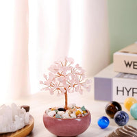 Handmade Rose Quartz Crystal Tree - Feng Shui Money Tree for Home & Office Decor, Wealth Attraction and Spiritual Gifts - Miniature Gemstone Bonsai for Good Luck, Meditation & Housewarming