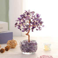 Handmade Rose Quartz Crystal Tree with Glass Base - Natural Gemstone Bonsai for Home & Office Decor, Healing Energy, Good Luck Gift