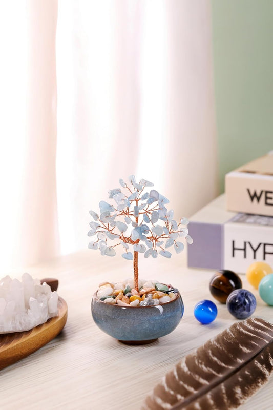 Handmade Rose Quartz Crystal Tree - Feng Shui Money Tree for Home & Office Decor, Wealth Attraction and Spiritual Gifts - Miniature Gemstone Bonsai for Good Luck, Meditation & Housewarming