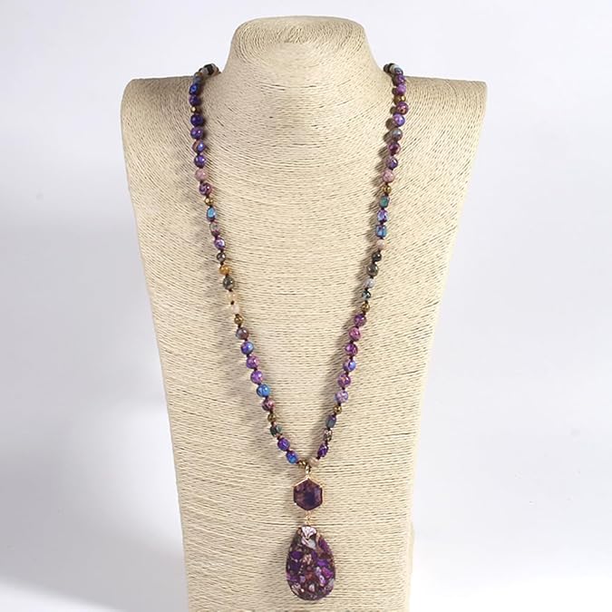 Handmade Boho Beaded Necklace for Women & Men – Adjustable Inch Natural Stone Chakra Pendant, Spiritual Healing Jewelry Gift for Birthdays, Christmas & Holidays