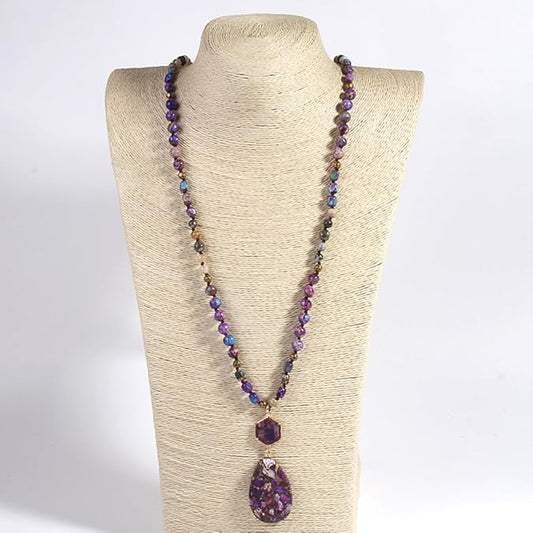 Handmade Boho Beaded Necklace for Women & Men – Adjustable Inch Natural Stone Chakra Pendant, Spiritual Healing Jewelry Gift for Birthdays, Christmas & Holidays