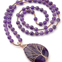 Handmade Amethyst Tree of Life Necklace - Wire Wrapped Healing Crystal Pendant for Women, Spiritual Jewelry Gift with Energy Balancing Gemstone