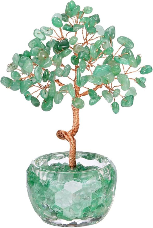 Handmade Rose Quartz Crystal Tree with Glass Base - Natural Gemstone Bonsai for Home & Office Decor, Healing Energy, Good Luck Gift