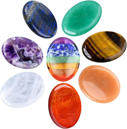 8-Piece Healing Stones Set – Natural Anxiety Relief & Stress-Relief Palm Stones for Meditation, Relaxation Therapy, and Positive Energy