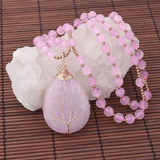 Handmade Amethyst Tree of Life Necklace - Wire Wrapped Healing Crystal Pendant for Women, Spiritual Jewelry Gift with Energy Balancing Gemstone