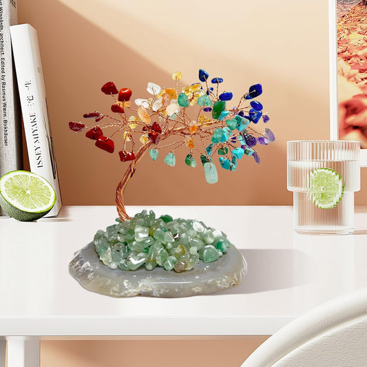 Handmade Seven Chakra Crystal Tree - Tree of Life Meditation Decor, Spiritual Healing Gift for Women, Yoga Room & Office Desk Decoration