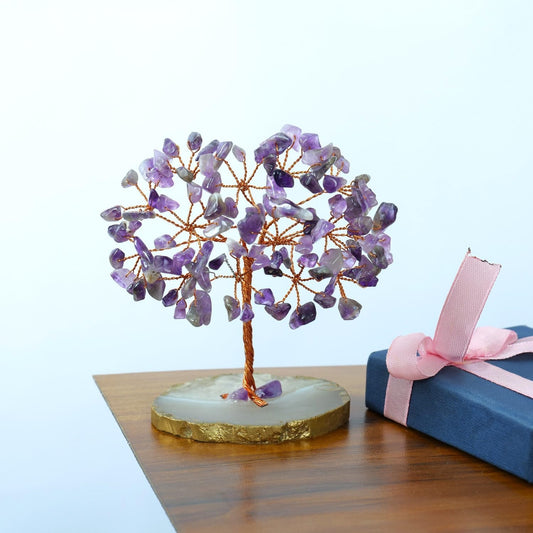 Handmade Amethyst Crystal Tree on Natural Geode Agate Base - Healing Gemstone Decor for Meditation, Reiki & Spiritual Gifts - Tree of Life Energy Art for Home & Office