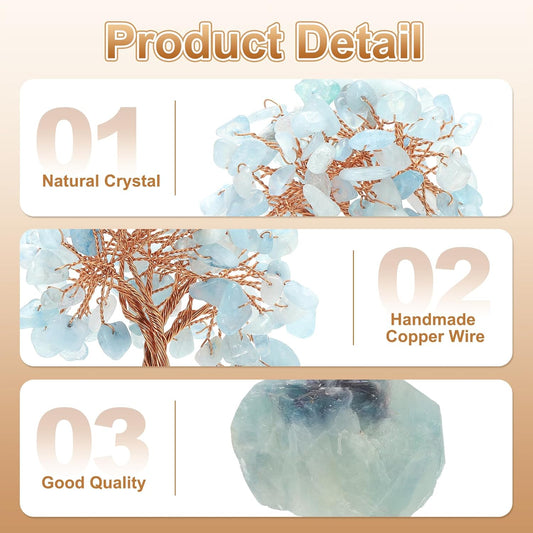 Handmade Tree of Life Crystal Decor - Natural Gemstone Art for Wealth Attraction & Positive Energy, Spiritual Gifts for Home, Office or Birthdays