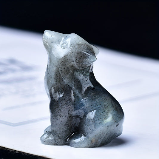 Hand Carved Natural Crystal Wolf Sculpture | Raw Stone Animal Figurine for Home Decor & Spiritual Healing | Unique Wolf Totem Gift for Men, Office Desk Zen Decor