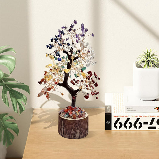 Handmade Seven Chakra Crystal Tree - Tree of Life Meditation Decor, Spiritual Healing Gift for Women, Yoga Room & Office Desk Decoration