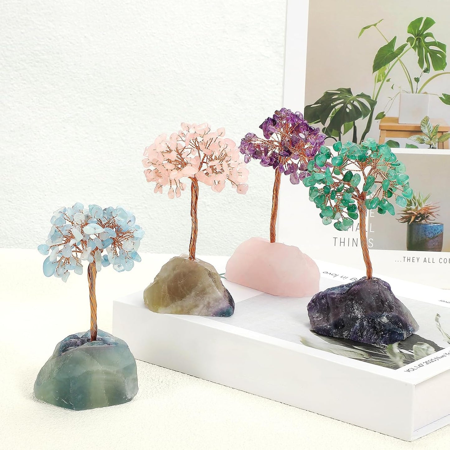 Handmade Tree of Life Crystal Decor - Natural Gemstone Art for Wealth Attraction & Positive Energy, Spiritual Gifts for Home, Office or Birthdays