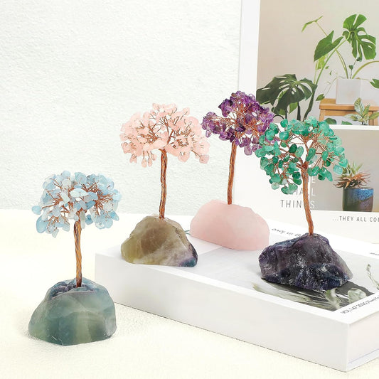 Handmade Tree of Life Crystal Decor - Natural Gemstone Art for Wealth Attraction & Positive Energy, Spiritual Gifts for Home, Office or Birthdays