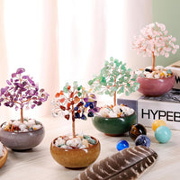 Handmade Rose Quartz Crystal Tree - Feng Shui Money Tree for Home & Office Decor, Wealth Attraction and Spiritual Gifts - Miniature Gemstone Bonsai for Good Luck, Meditation & Housewarming