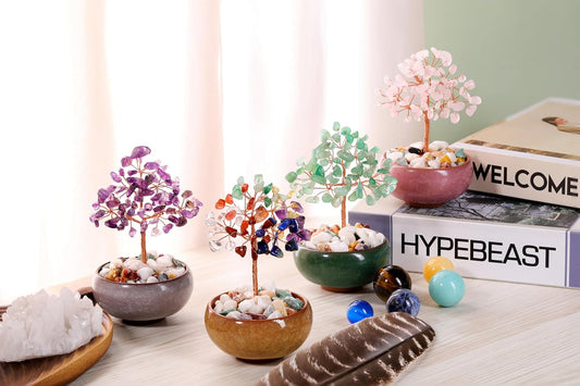 Handmade Rose Quartz Crystal Tree - Feng Shui Money Tree for Home & Office Decor, Wealth Attraction and Spiritual Gifts - Miniature Gemstone Bonsai for Good Luck, Meditation & Housewarming