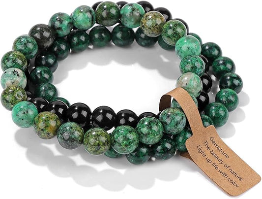 3 PCS Crystal Bracelets for Women | 8mm Amethyst Natural Stone Beaded Stretch Jewelry