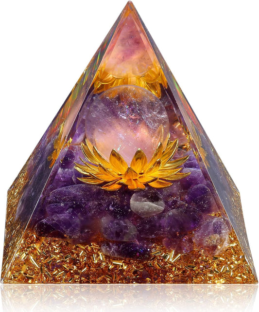 Orgone Energy Pyramid for Wealth & Success - Tiger's Eye & White Crystal Healing Stone for Prosperity, Abundance & Positive Vibes | Feng Shui Money Attractor Gift