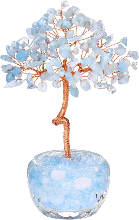 Handmade Rose Quartz Crystal Tree with Glass Base - Natural Gemstone Bonsai for Home & Office Decor, Healing Energy, Good Luck Gift