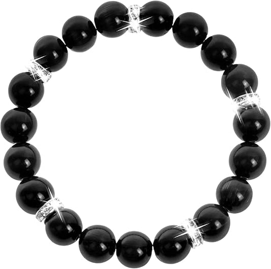 Healing Bracelet for Women | 8mm Rose Quartz & Chakra Crystal Beads | Adjustable Yoga Stretch Bracelet for Anxiety & Stress Relief