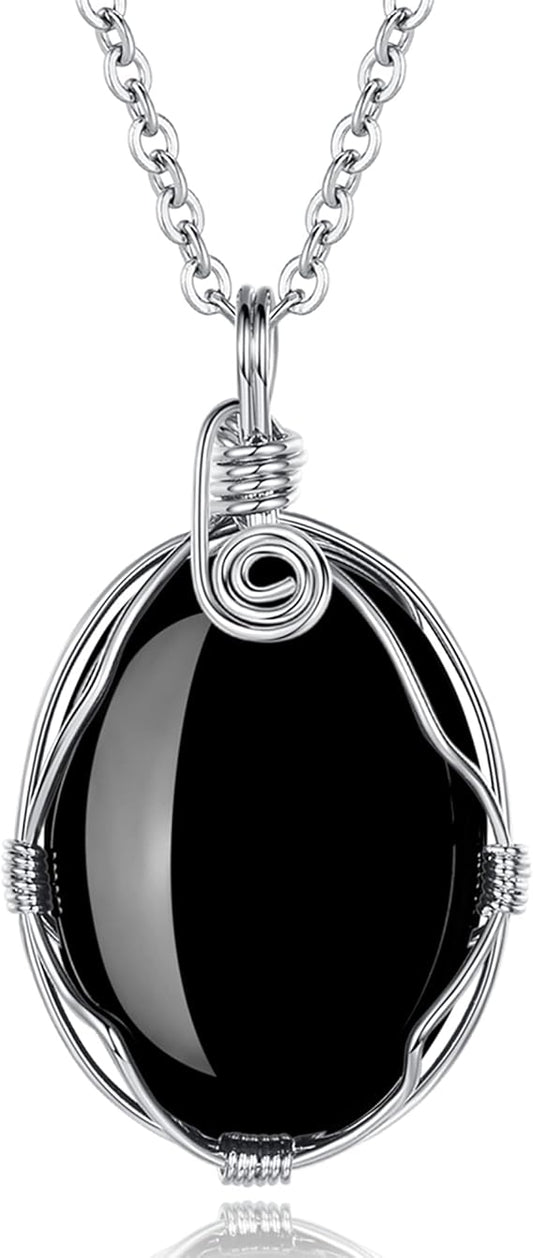 Handmade Wire-Wrapped Healing Crystal Necklace - Oval Quartz Chakra Pendant for Reiki Energy & Wiccan Rituals