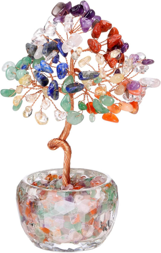 Handmade Rose Quartz Crystal Tree with Glass Base - Natural Gemstone Bonsai for Home & Office Decor, Healing Energy, Good Luck Gift