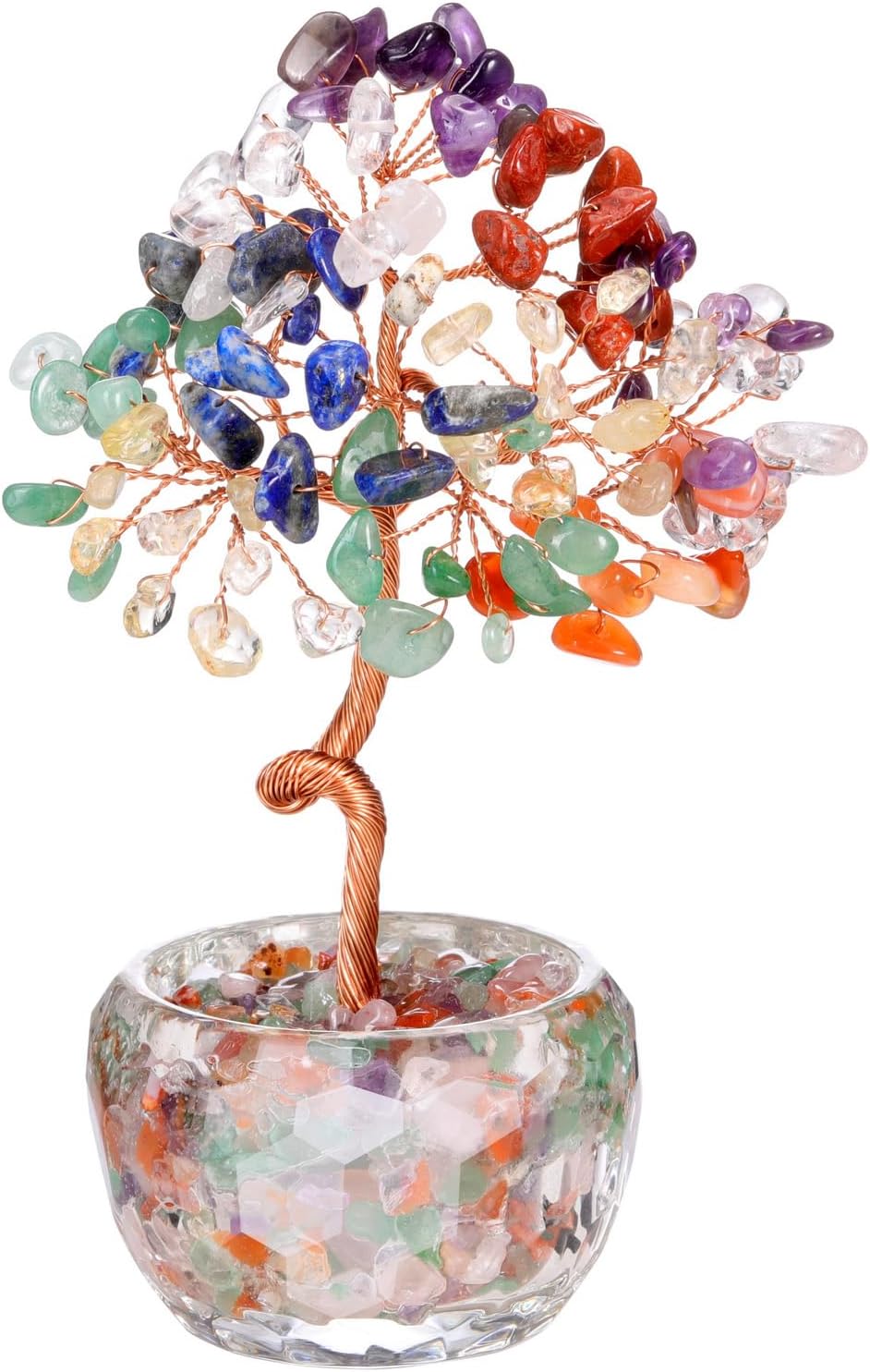 Handmade Rose Quartz Crystal Tree with Glass Base - Natural Gemstone Bonsai for Home & Office Decor, Healing Energy, Good Luck Gift