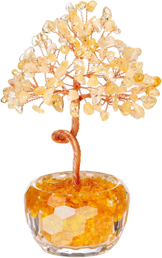 Handmade Rose Quartz Crystal Tree with Glass Base - Natural Gemstone Bonsai for Home & Office Decor, Healing Energy, Good Luck Gift