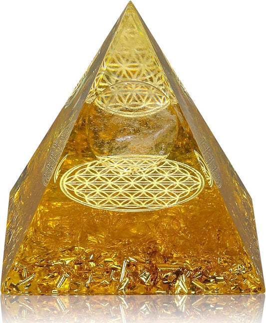 Amethyst & Obsidian Orgonite Pyramid - Energy Healing Crystal for Stress Relief, Chakra Balancing, and Meditation