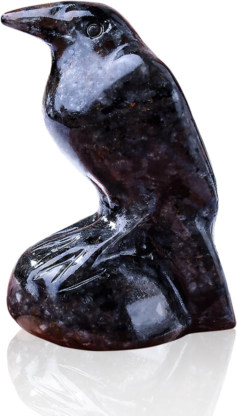 Obsidian Raven Figurine - Handmade Spiritual Protection Stone, Reiki Meditation Office Decor & Pagan Gift