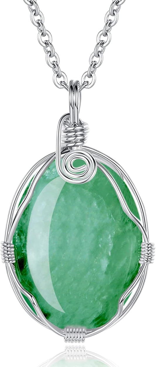 Handmade Wire-Wrapped Healing Crystal Necklace - Oval Quartz Chakra Pendant for Reiki Energy & Wiccan Rituals