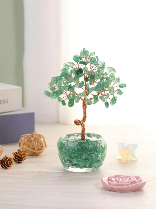 Handmade Rose Quartz Crystal Tree with Glass Base - Natural Gemstone Bonsai for Home & Office Decor, Healing Energy, Good Luck Gift