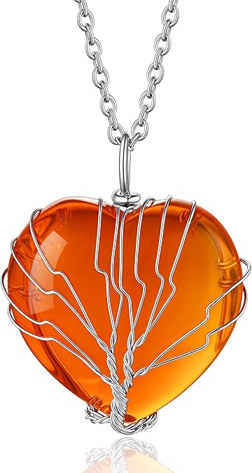 Tree of Life Healing Crystal Necklace – 12-Month Birthstone Pendant with Crescent Moon & Heart Charm | Vintage Energy Jewelry for Women, Spiritual Protection & Birthday Gifts