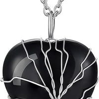 Tree of Life Healing Crystal Necklace – 12-Month Birthstone Pendant with Crescent Moon & Heart Charm | Vintage Energy Jewelry for Women, Spiritual Protection & Birthday Gifts