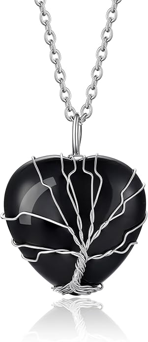 Tree of Life Healing Crystal Necklace – 12-Month Birthstone Pendant with Crescent Moon & Heart Charm | Vintage Energy Jewelry for Women, Spiritual Protection & Birthday Gifts