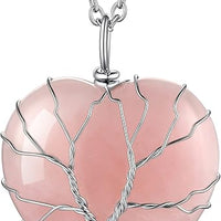 Tree of Life Healing Crystal Necklace – 12-Month Birthstone Pendant with Crescent Moon & Heart Charm | Vintage Energy Jewelry for Women, Spiritual Protection & Birthday Gifts