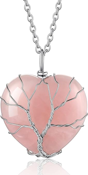 Tree of Life Healing Crystal Necklace – 12-Month Birthstone Pendant with Crescent Moon & Heart Charm | Vintage Energy Jewelry for Women, Spiritual Protection & Birthday Gifts