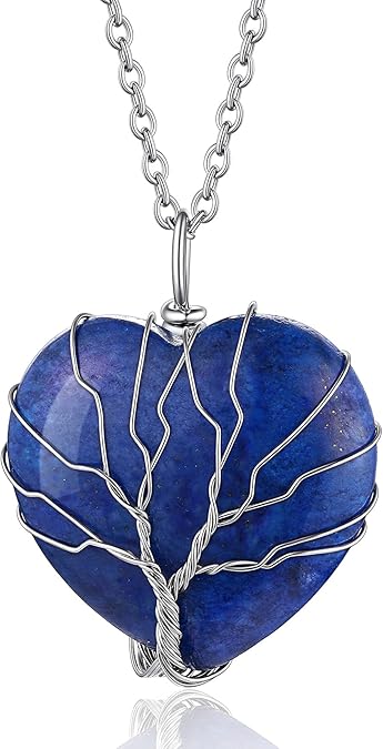 Tree of Life Healing Crystal Necklace – 12-Month Birthstone Pendant with Crescent Moon & Heart Charm | Vintage Energy Jewelry for Women, Spiritual Protection & Birthday Gifts