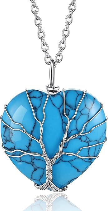 Tree of Life Healing Crystal Necklace – 12-Month Birthstone Pendant with Crescent Moon & Heart Charm | Vintage Energy Jewelry for Women, Spiritual Protection & Birthday Gifts
