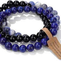 3 PCS Crystal Bracelets for Women | 8mm Amethyst Natural Stone Beaded Stretch Jewelry
