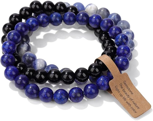 3 PCS Crystal Bracelets for Women | 8mm Amethyst Natural Stone Beaded Stretch Jewelry