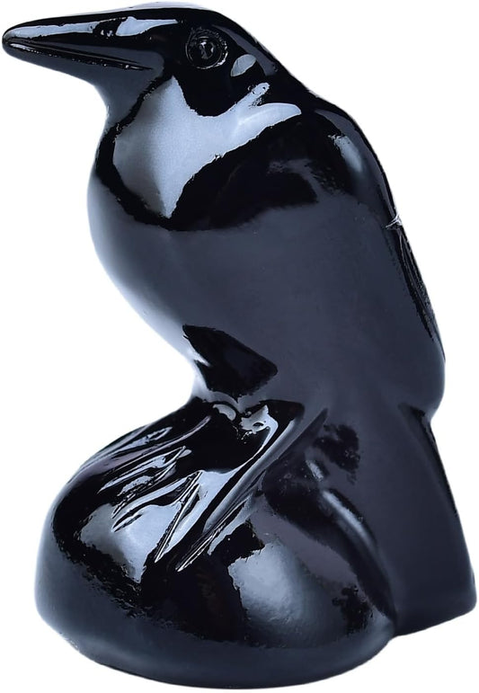 Obsidian Raven Figurine - Handmade Spiritual Protection Stone, Reiki Meditation Office Decor & Pagan Gift